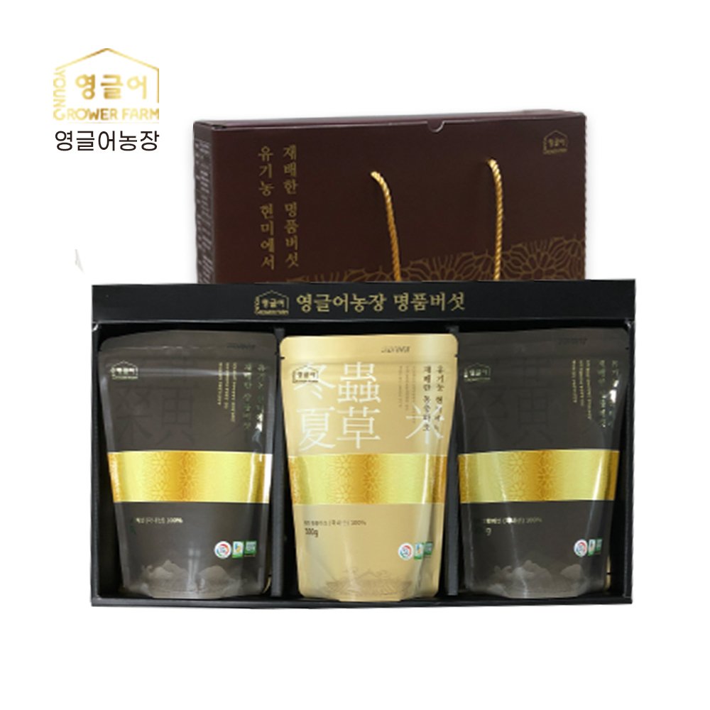 국내산 현미버섯 선물세트 (린테우스 상황버섯 300g X 2팩 + 동충하초 300g X 2팩)